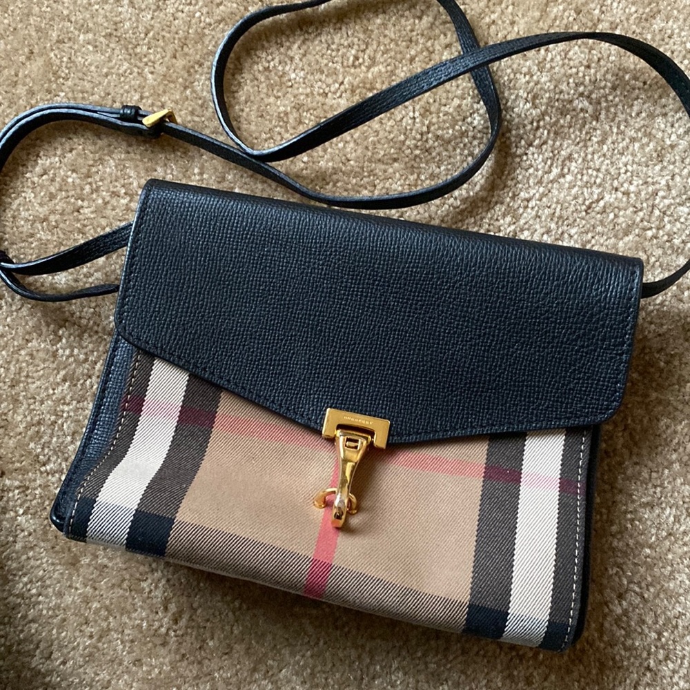 Burberry Macken Leather and House Check Canvas Small Cross Body Bag - Used
